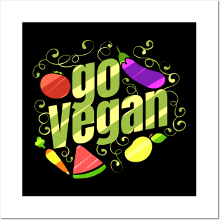 Watermelon, Eggplant, Carrot, Tomato And Pear - Go Vegan Posters and Art